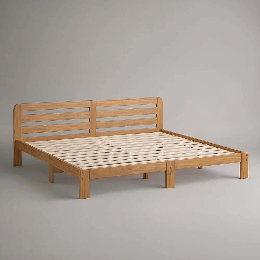 Łóżko z litego drewna sosnowego 160 x 200 cm ze stelażem listwowym, naturalne
