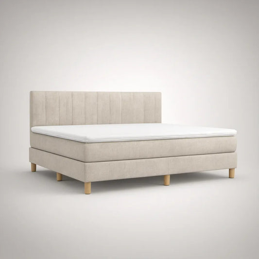 Beżowe łóżko kontynentalne 180 x 200 cm z materacem kieszeniowym i topperem