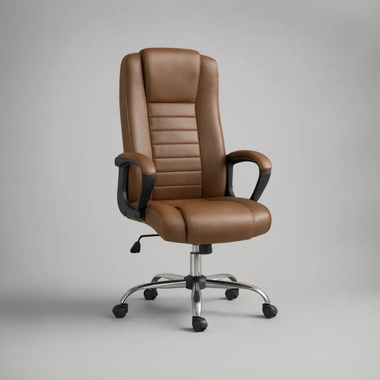 Brązowy fotel biurowy obrotowy ze skóry syntetycznej PU, 64 x 68 x 112–122 cm
